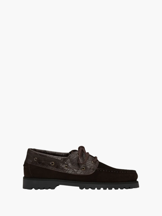 Les Deux Boatshoe Croco Mix Mole Brown