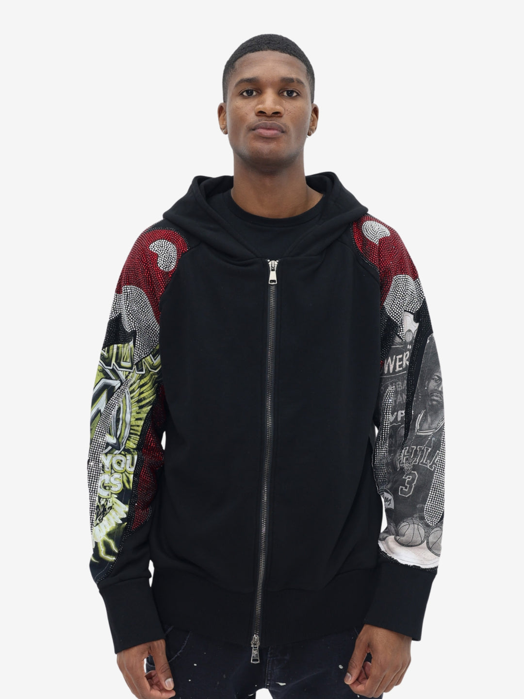 Massimo Sabbadin Sweater Hooded Graphic Sleeves Black