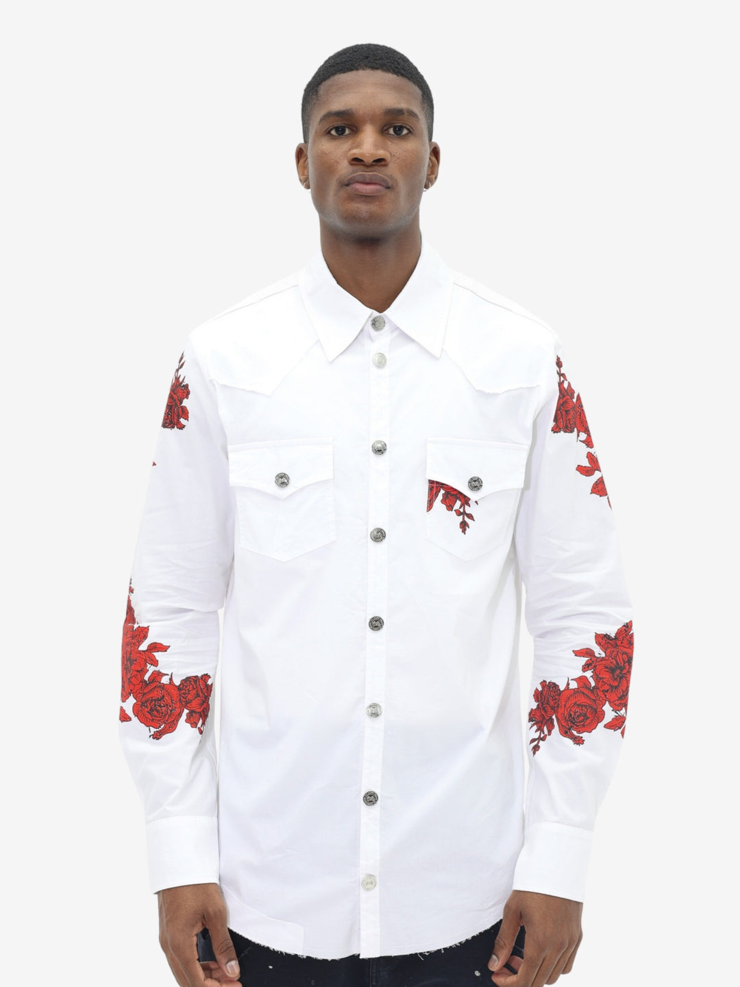 Massimo Sabbadin Shirt Floral Sleeves White-Red