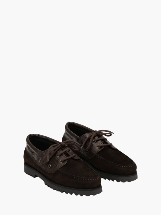 Les Deux Boatshoe Croco Mix Mole Brown