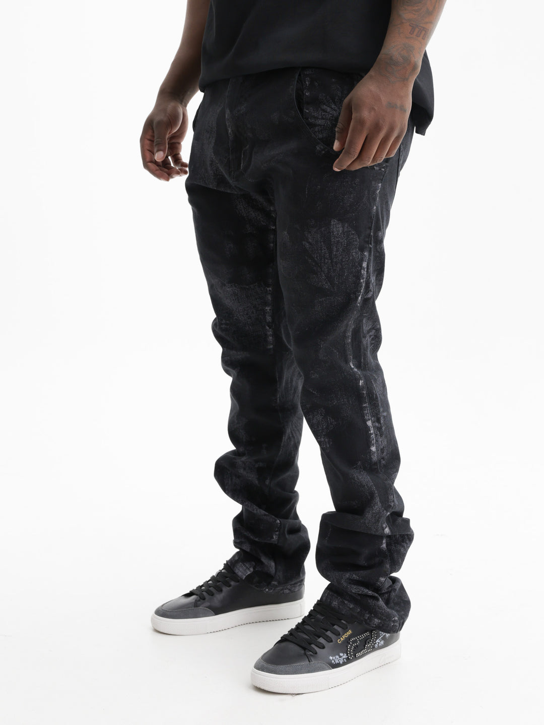 Massimo Sabbadin Jeans Faded Flower Paint Black