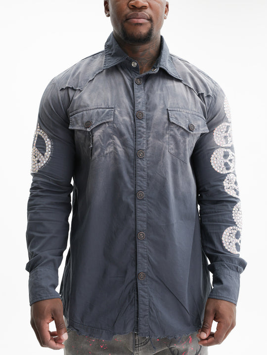 Massimo Sabbadin T-Shirt Skull Bling Sleeves Grey