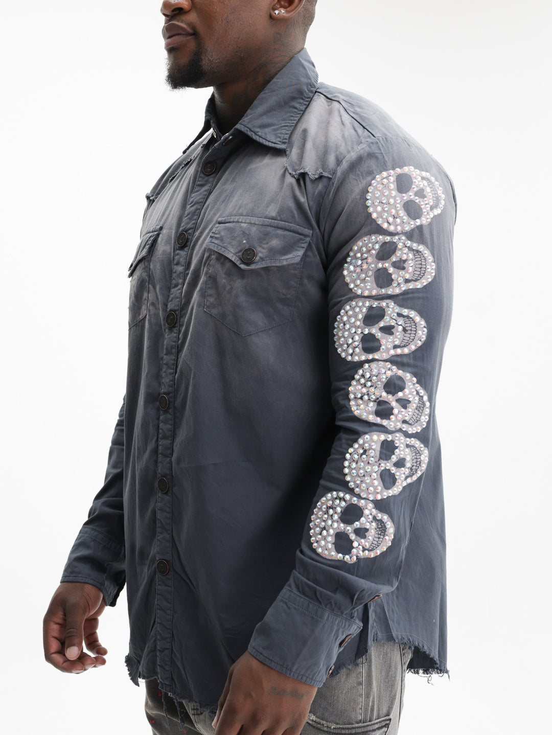 Massimo Sabbadin T-Shirt Skull Bling Sleeves Grey