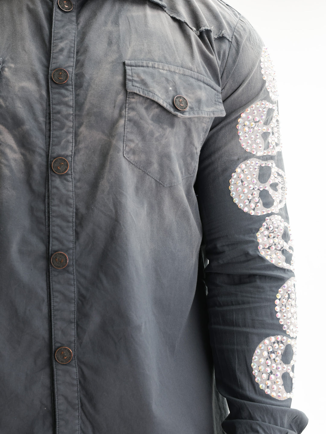 Massimo Sabbadin T-Shirt Skull Bling Sleeves Grey
