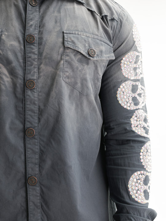 Massimo Sabbadin T-Shirt Skull Bling Sleeves Grey