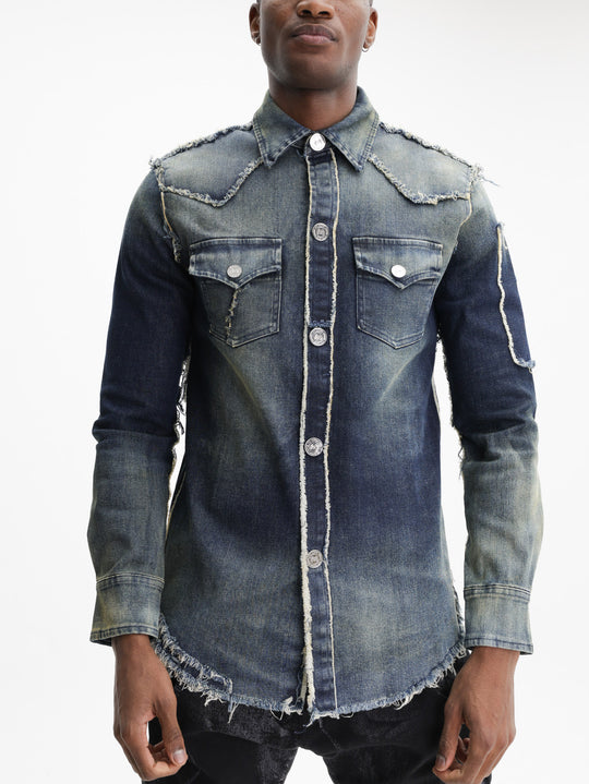 Massimo Sabbadin Shirt Plain Trim  Denim