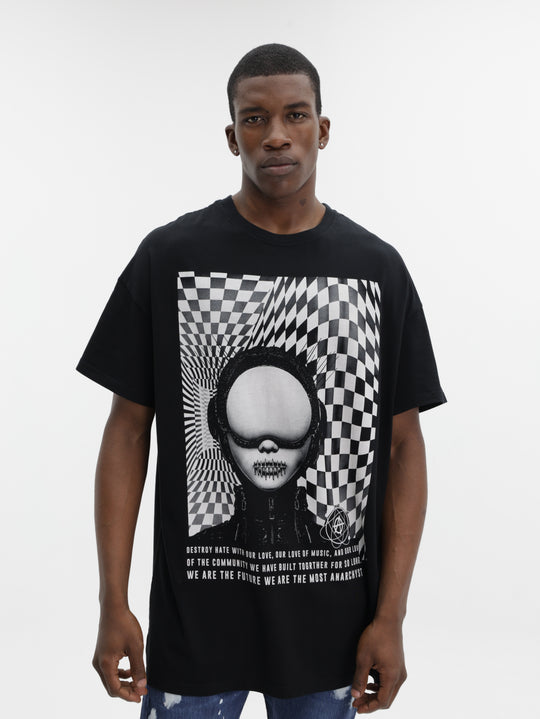 Massimo M111 T-Shirt Graphic Print Sealed Lips Oversized Black