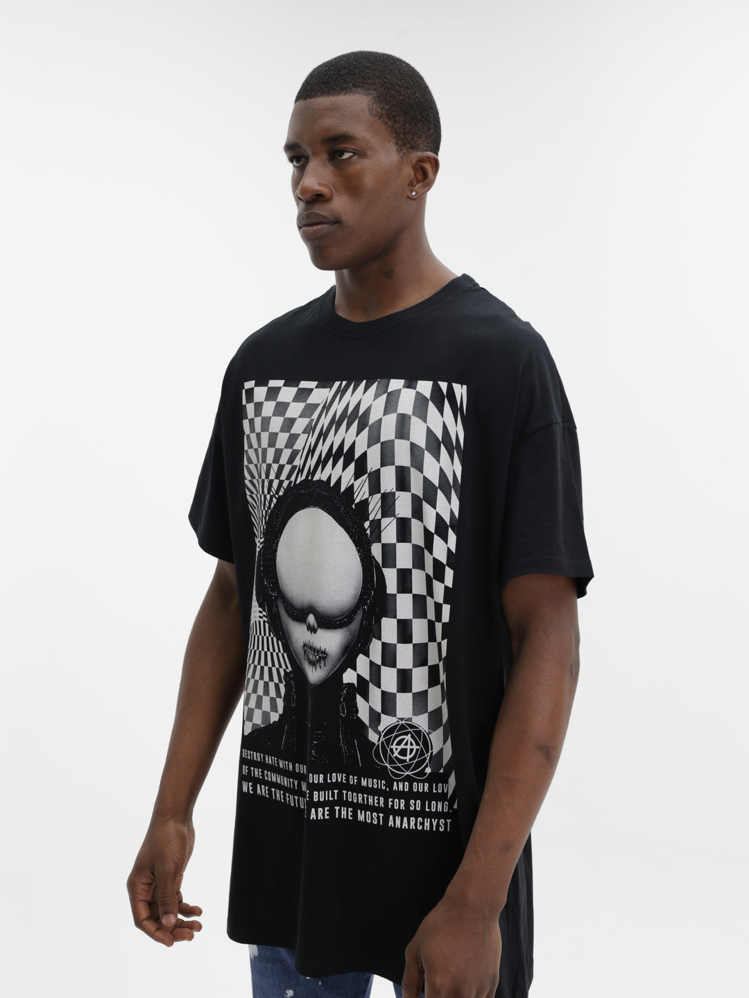 Massimo M111 T-Shirt Graphic Print Sealed Lips Oversized Black
