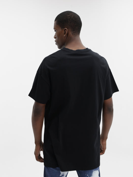 Massimo M111 T-Shirt Graphic Print Sealed Lips Oversized Black