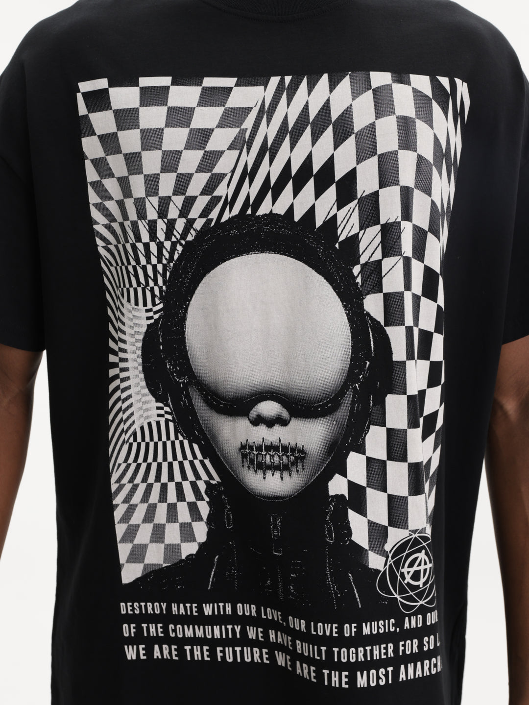 Massimo M111 T-Shirt Graphic Print Sealed Lips Oversized Black