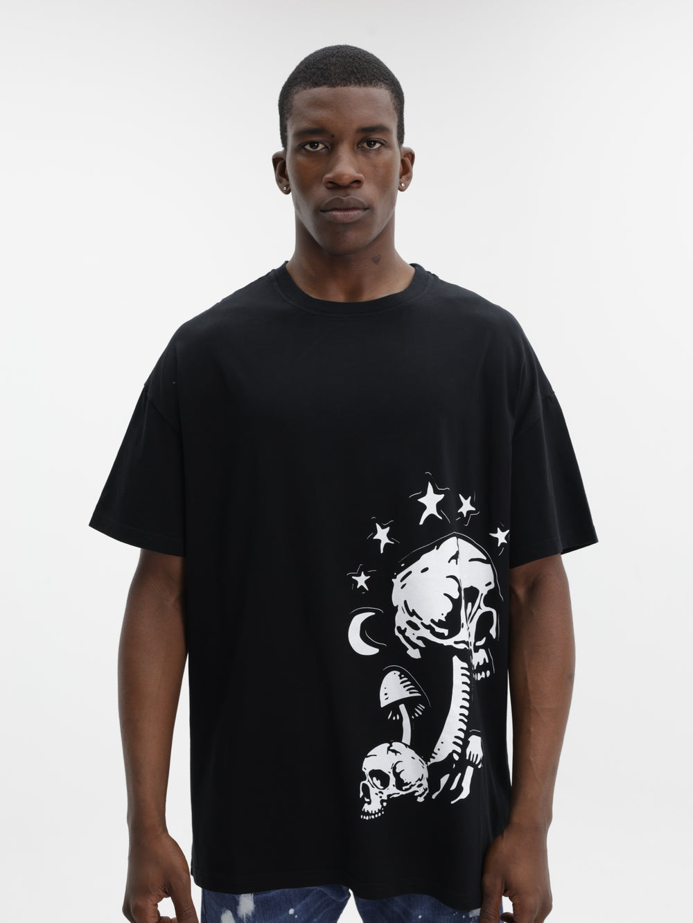 Massimo M111 T-Shirt Mushroom Skulls Oversized Black
