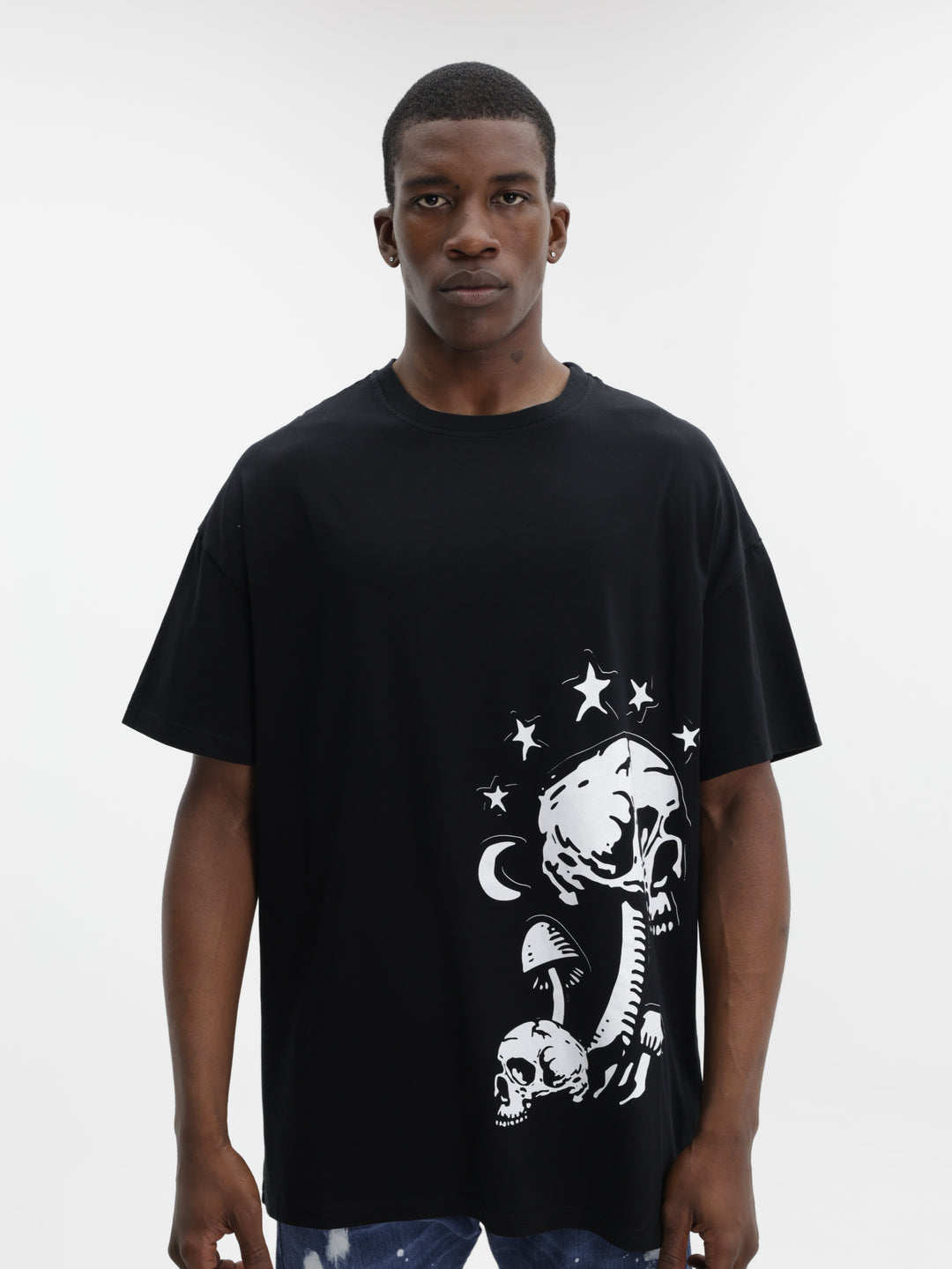 Massimo M111 T-Shirt Mushroom Skulls Oversized Black