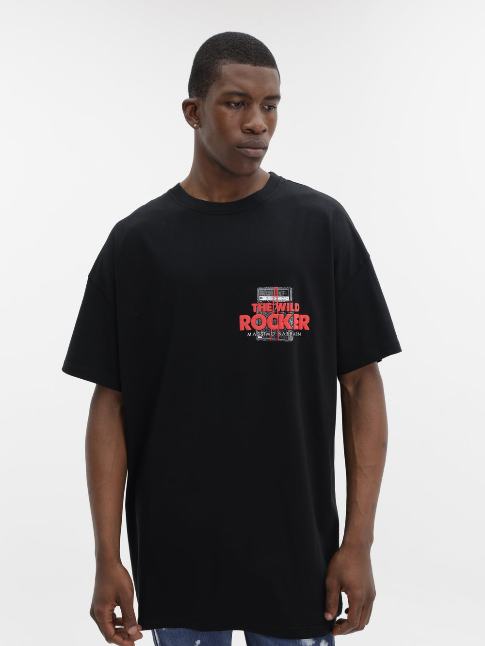 Massimo M111 T-Shirt Corner Slogan Rocker Oversized Black
