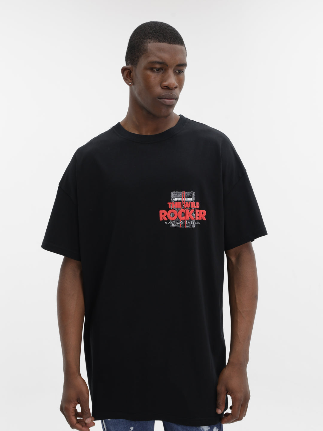 Massimo M111 T-Shirt Corner Slogan Rocker Oversized Black