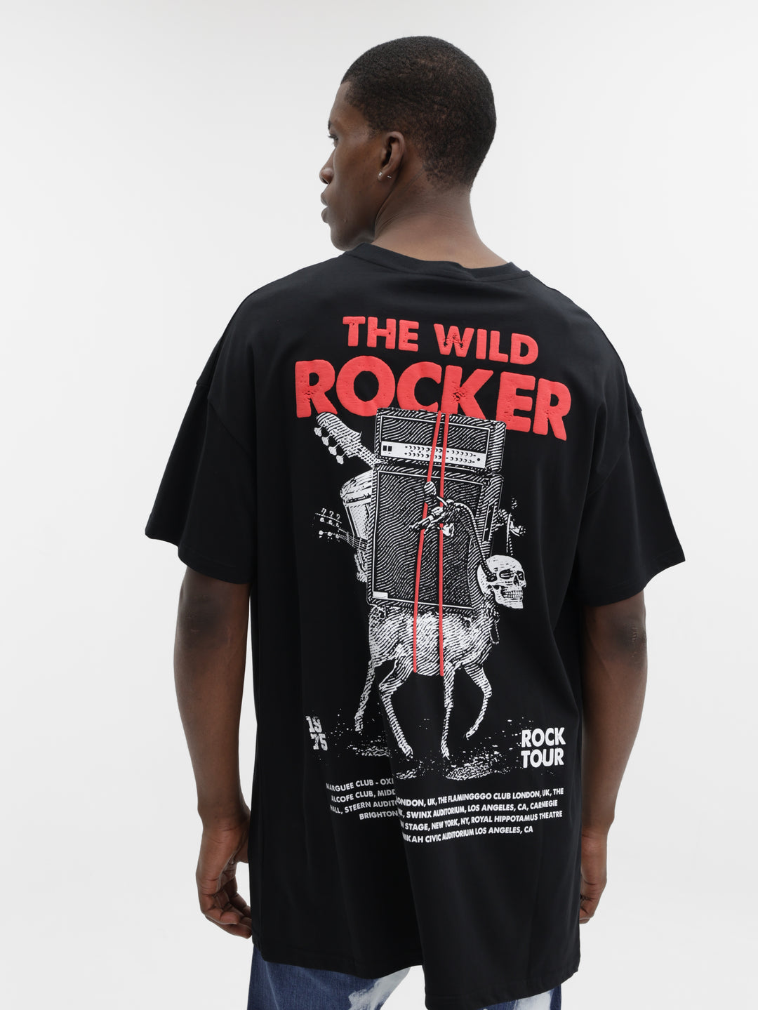 Massimo M111 T-Shirt Corner Slogan Rocker Oversized Black