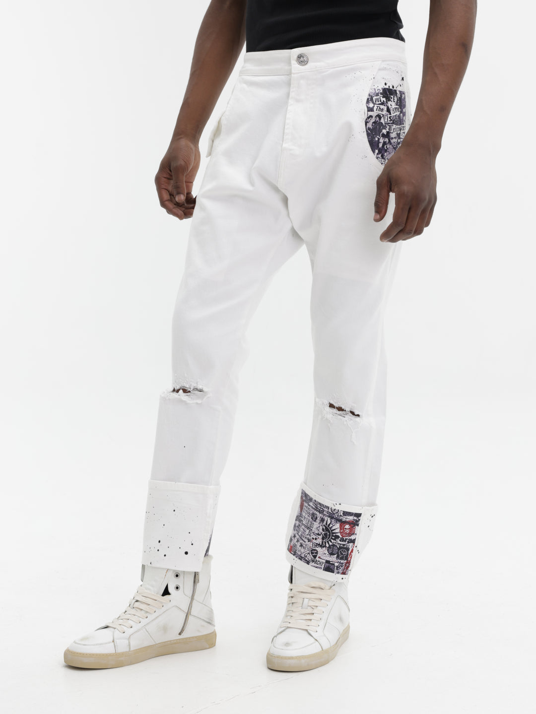 Massimo Jeans Pocket Print White-Pink