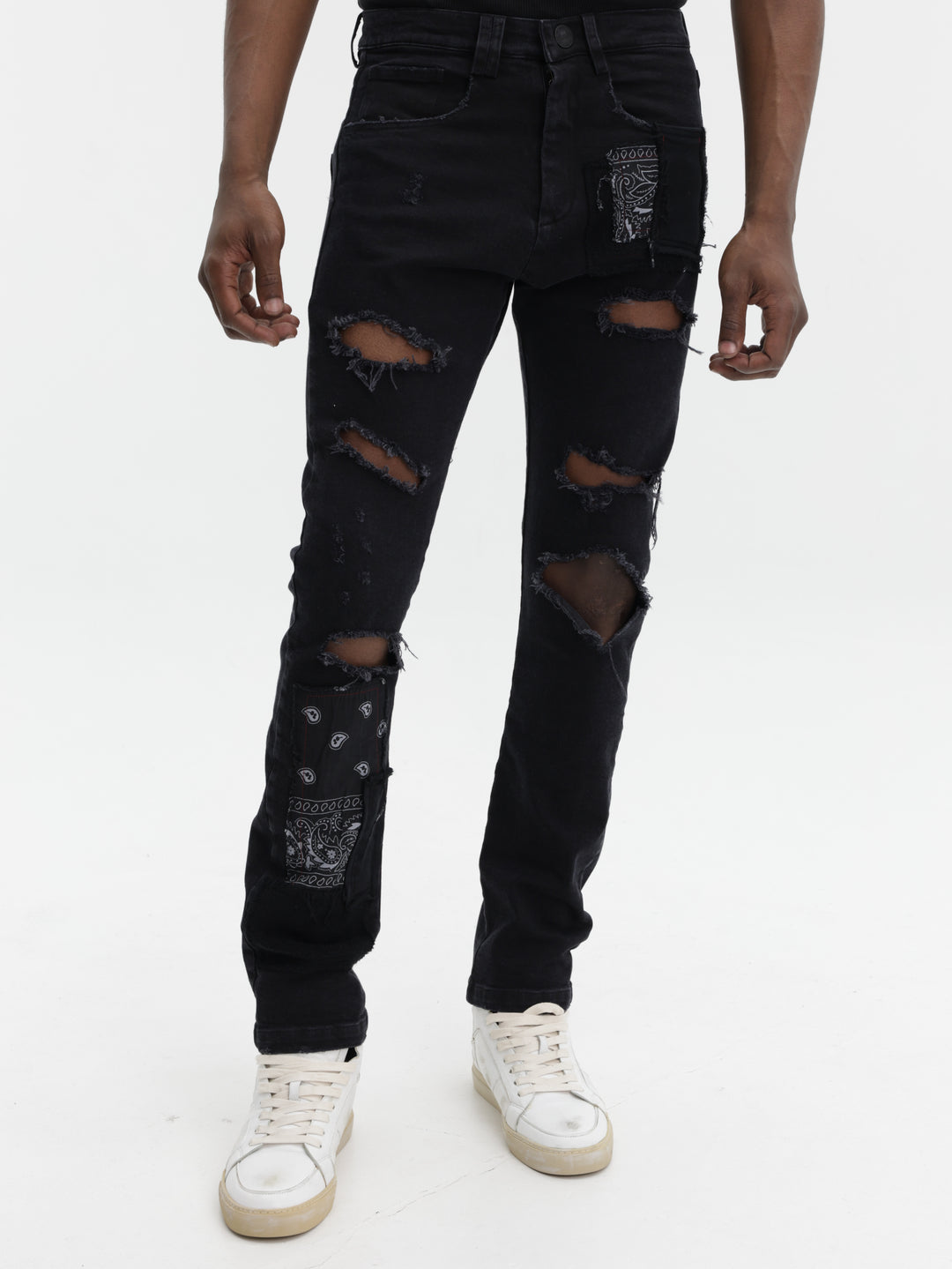 Massimo Jeans Rips And Patches Black