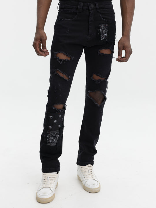 Massimo Jeans Rips And Patches Black