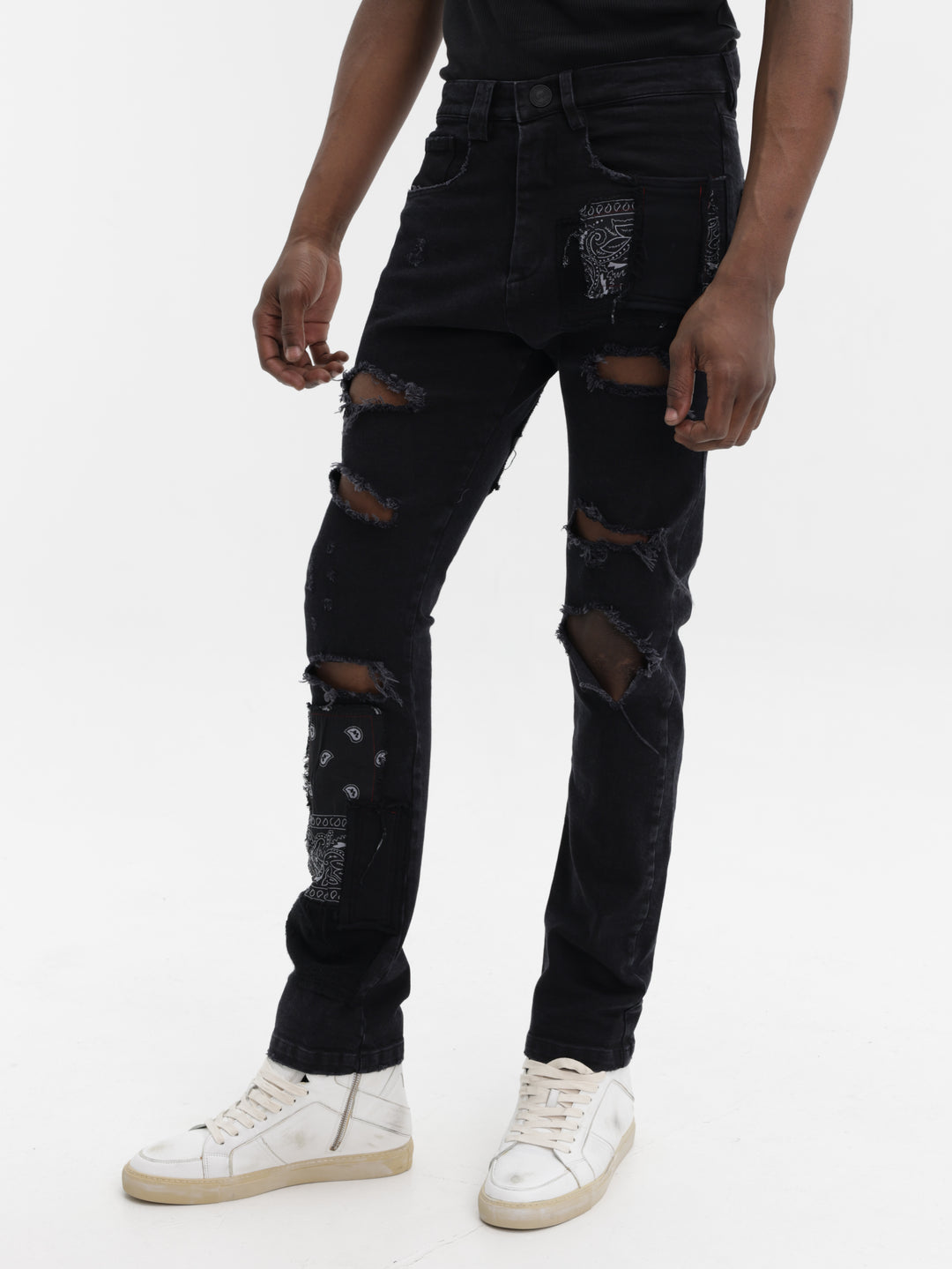 Massimo Jeans Rips And Patches Black