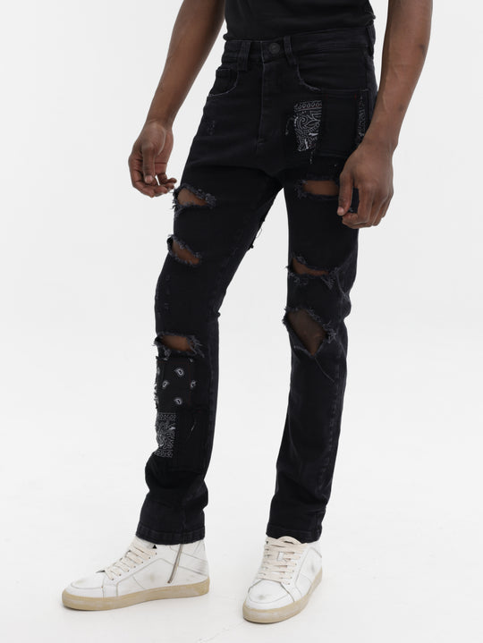 Massimo Jeans Rips And Patches Black
