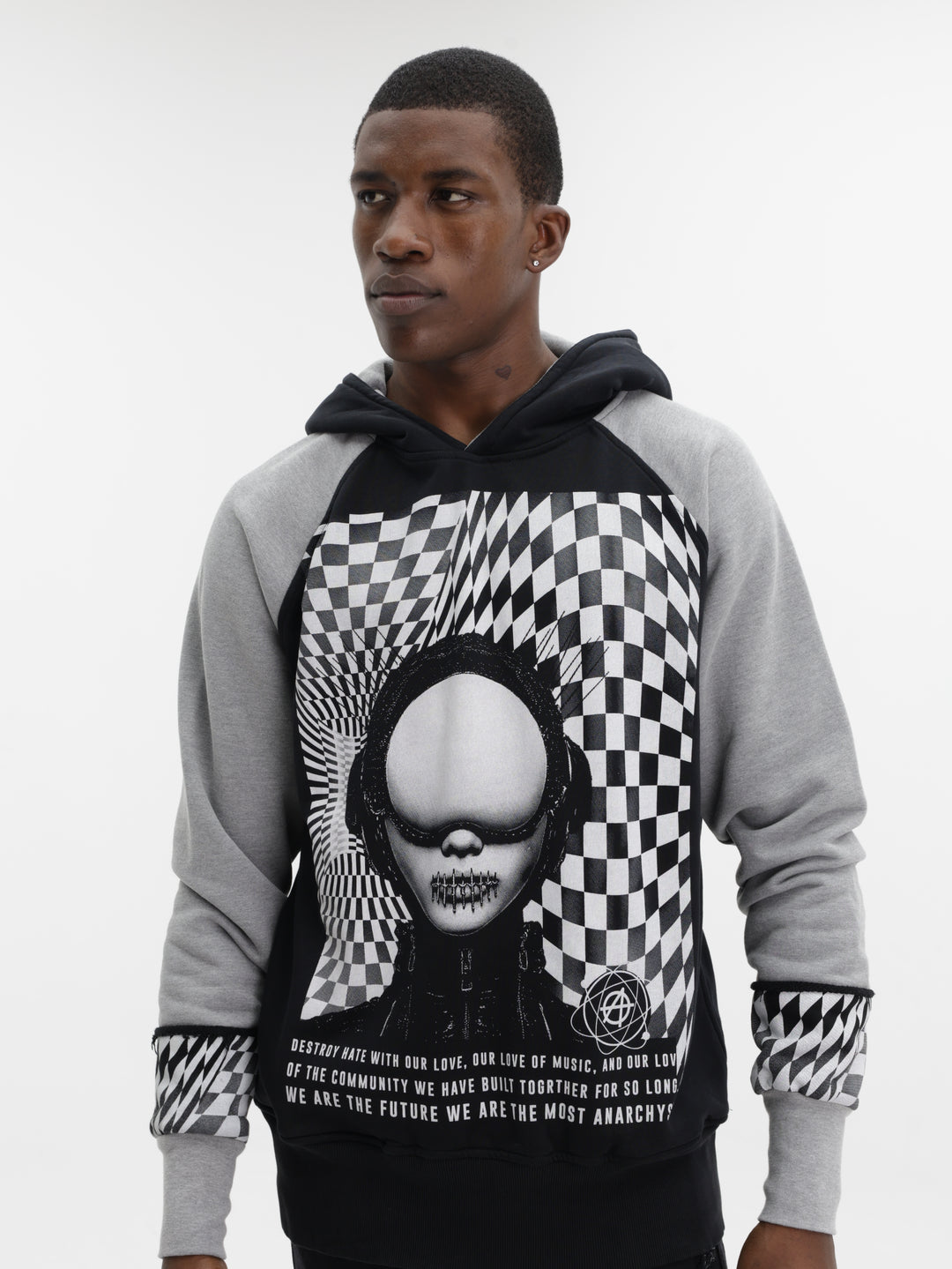 Massimo Hoodie Graphic Print Sealed Lips Black-Grey