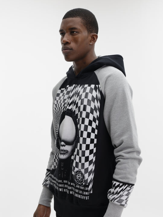 Massimo Hoodie Graphic Print Sealed Lips Black-Grey