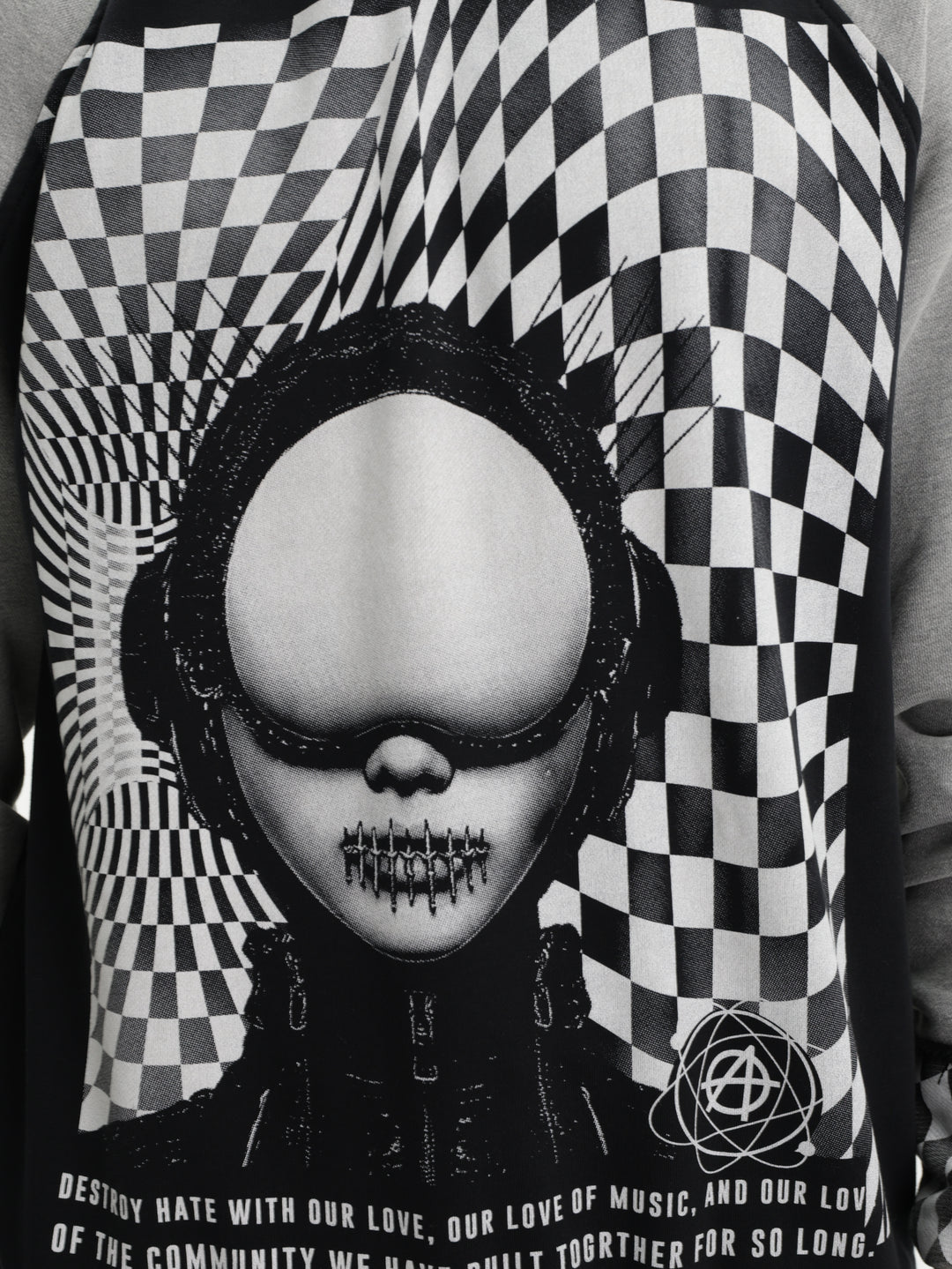 Massimo Hoodie Graphic Print Sealed Lips Black-Grey