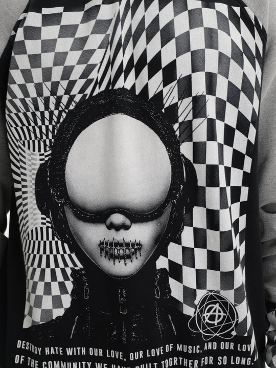 Massimo Hoodie Graphic Print Sealed Lips Black-Grey