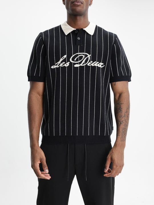 Les Deux Golfer Pinstripe Knitted Black