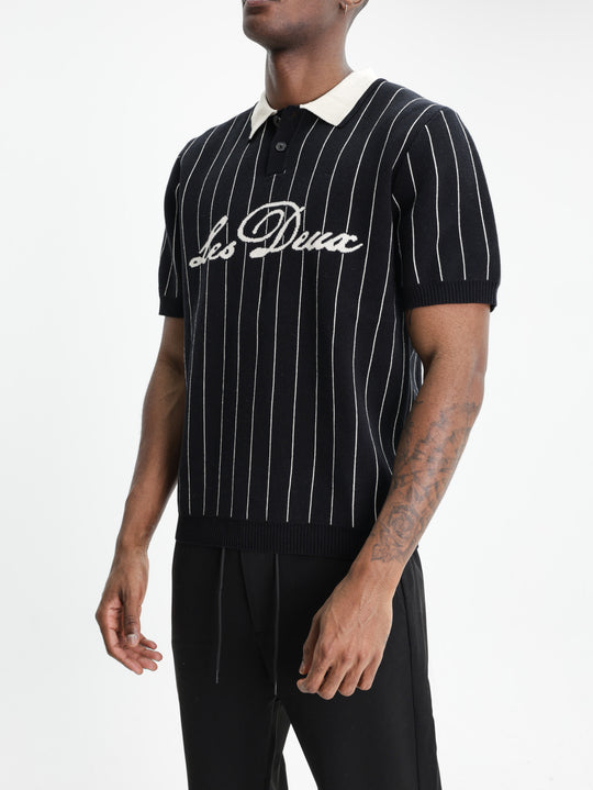 Les Deux Golfer Pinstripe Knitted Black