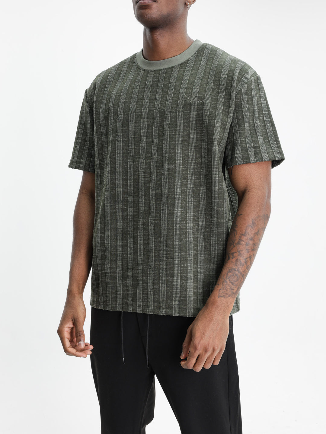 Les Deux Shirt Stripe Jacquard Rosin Green