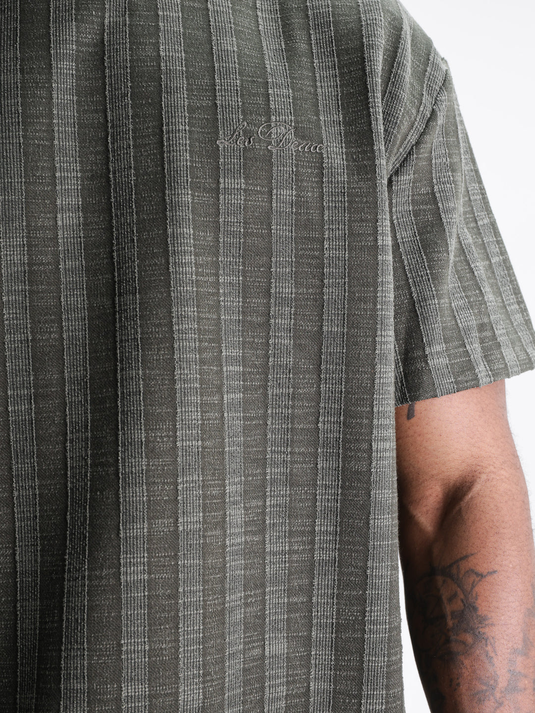 Les Deux Shirt Stripe Jacquard Rosin Green