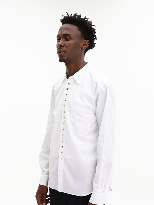 Comme Des Garcons Shirt Studded Button Up White