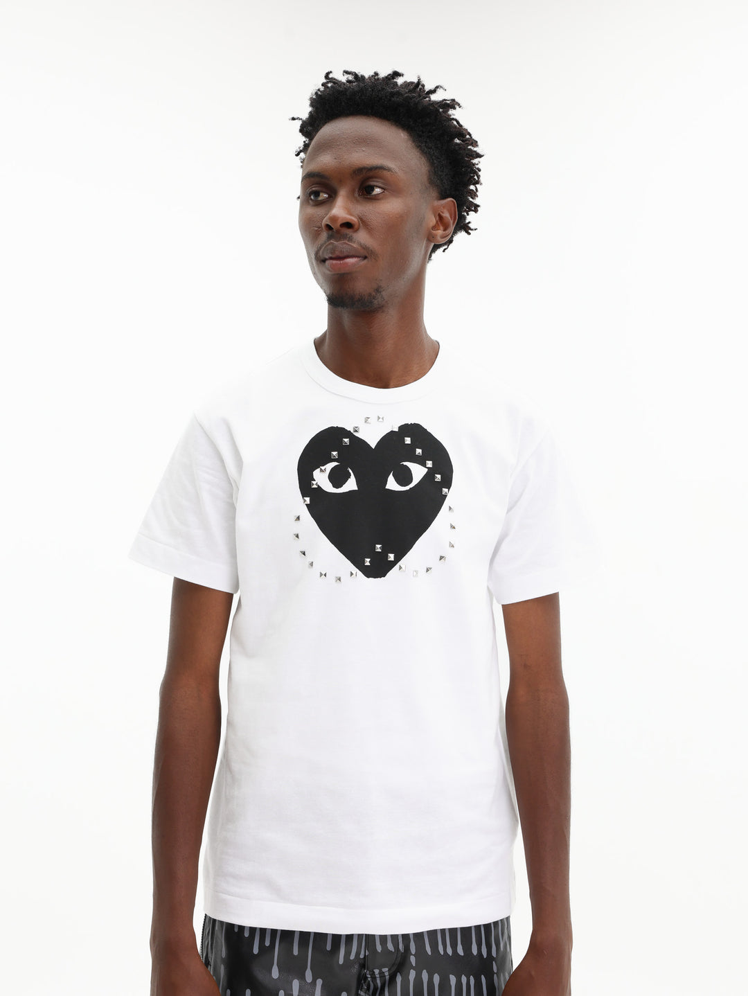 Comme Des Garcons Crew Play Stud Print Black Heart White