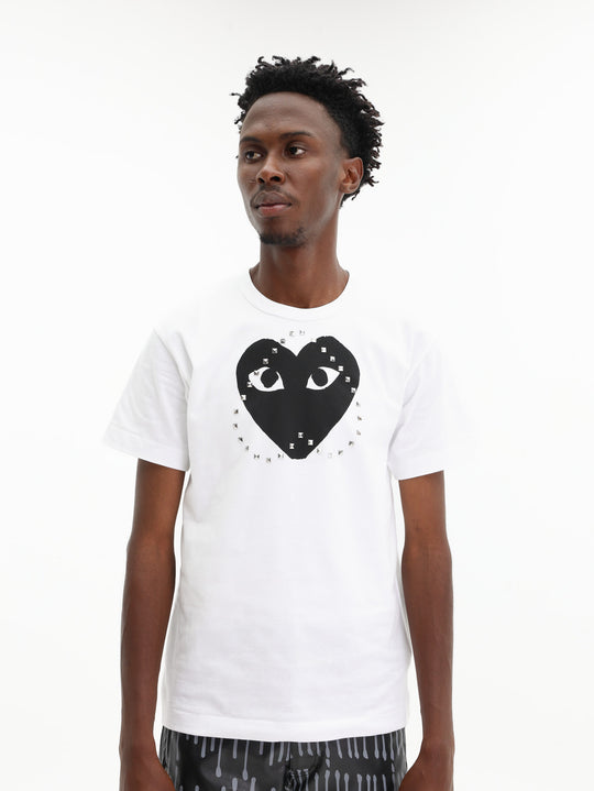Comme Des Garcons Crew Play Stud Print Black Heart White