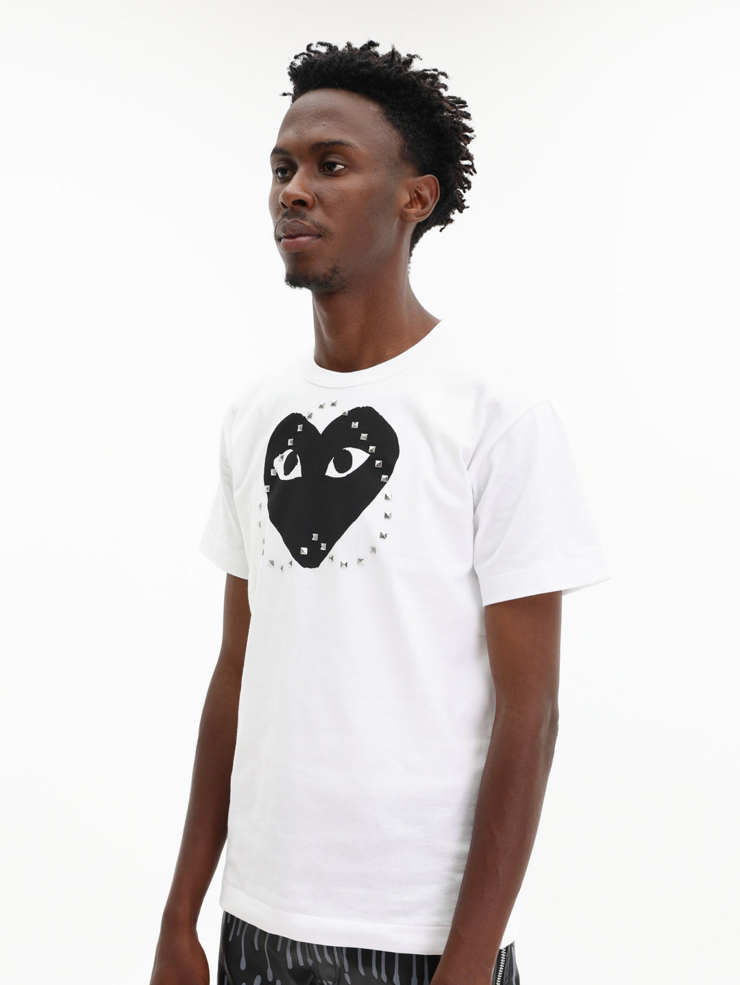 Comme Des Garcons Crew Play Stud Print Black Heart White