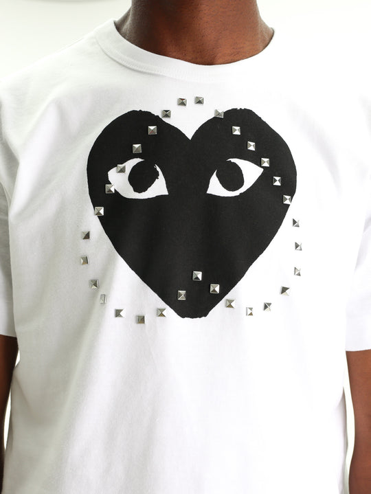 Comme Des Garcons Crew Play Stud Print Black Heart White