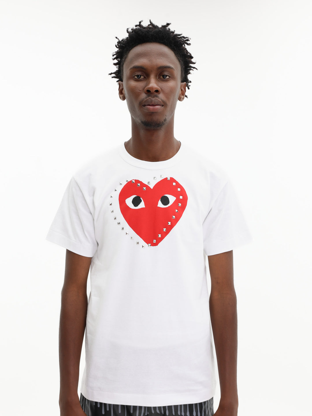 Comme De Garcons Crew Play Stud Print Red Heart White