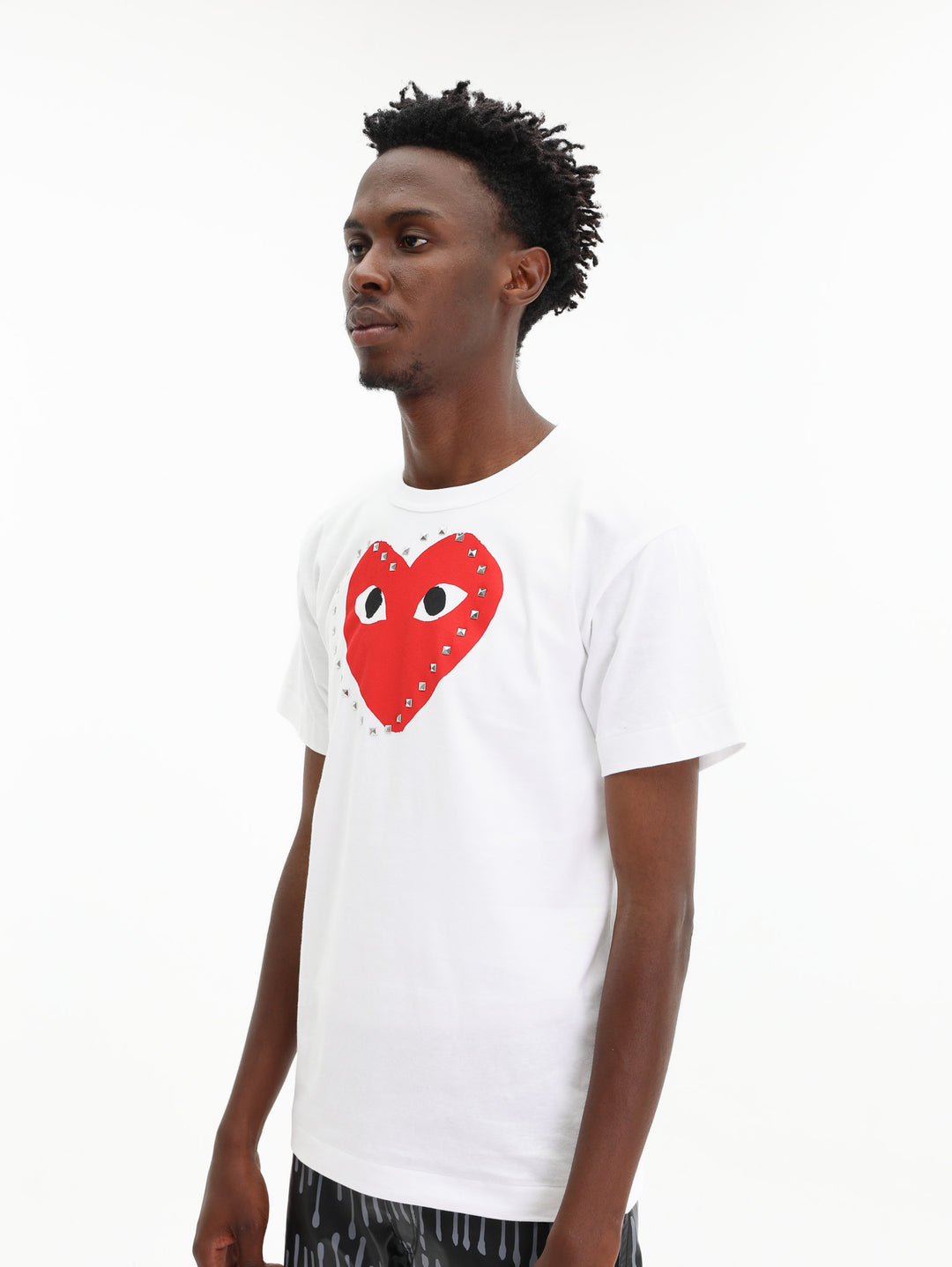 Comme De Garcons Crew Play Stud Print Red Heart White