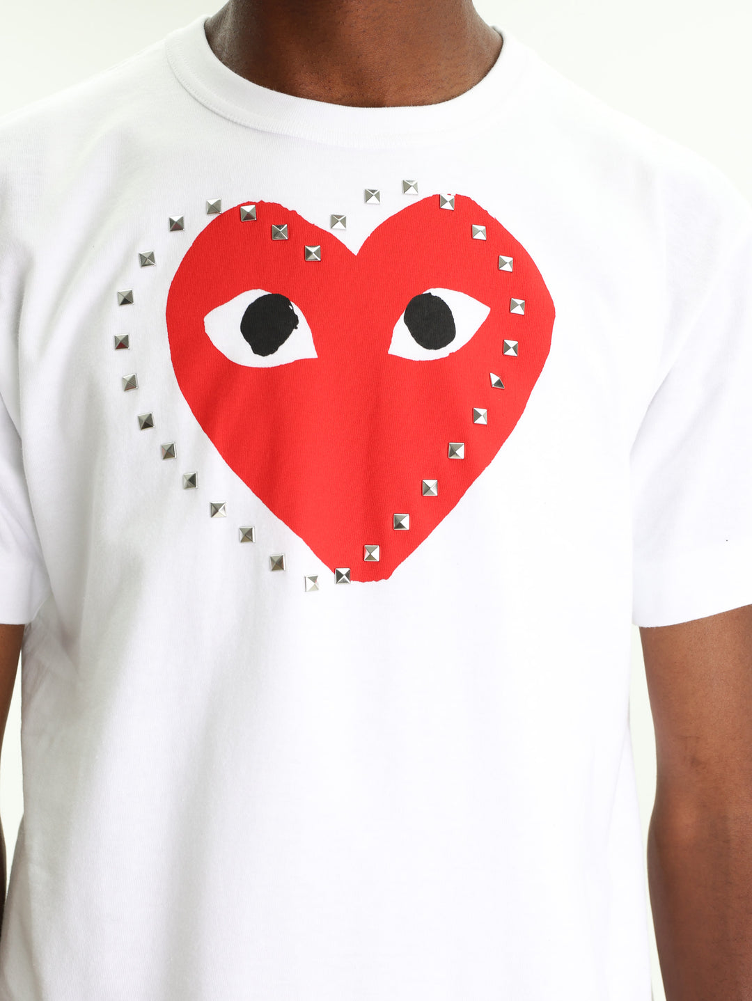 Comme De Garcons Crew Play Stud Print Red Heart White