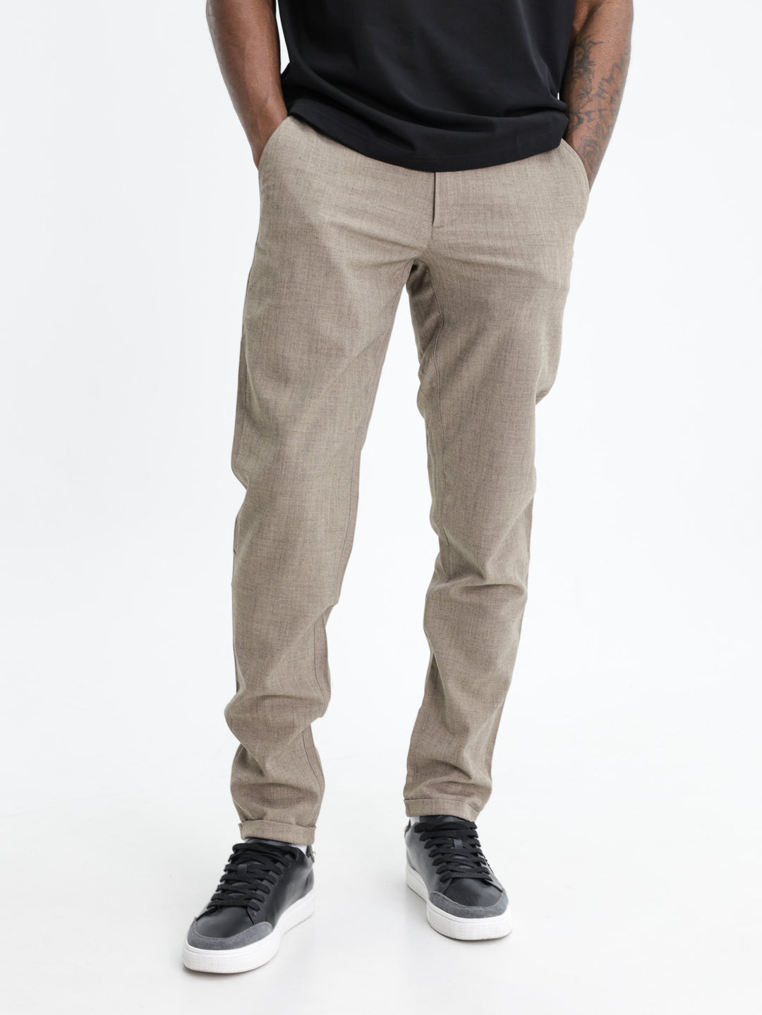 Les Deux Pants Melange Tapered Dark Sand