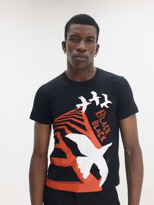 Comme Des Garcons Crew Bird Print Black-White-Orange