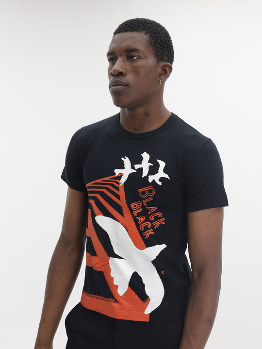 Comme Des Garcons Crew Bird Print Black-White-Orange