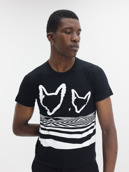 Comme Des Garcons Crew Cat Print Black-White