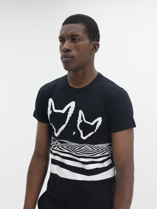 Comme Des Garcons Crew Cat Print Black-White