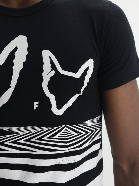 Comme Des Garcons Crew Cat Print Black-White