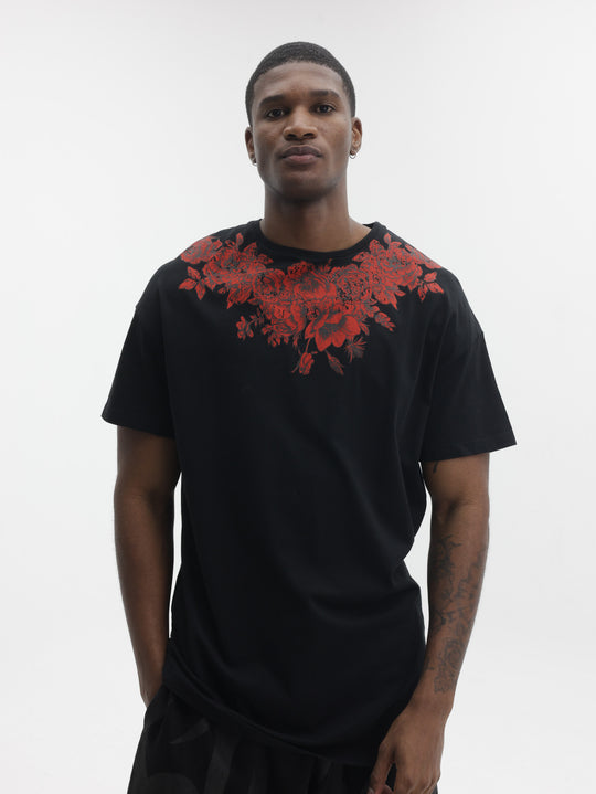 Massimo Sabbadin T-Shirt Neck Roses Black-Red