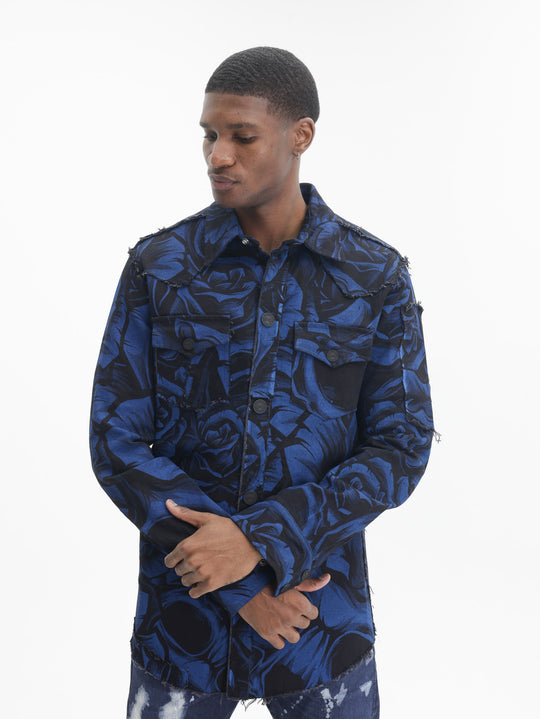 Massimo Sabbadin Shirt Allover Rose Print Blue