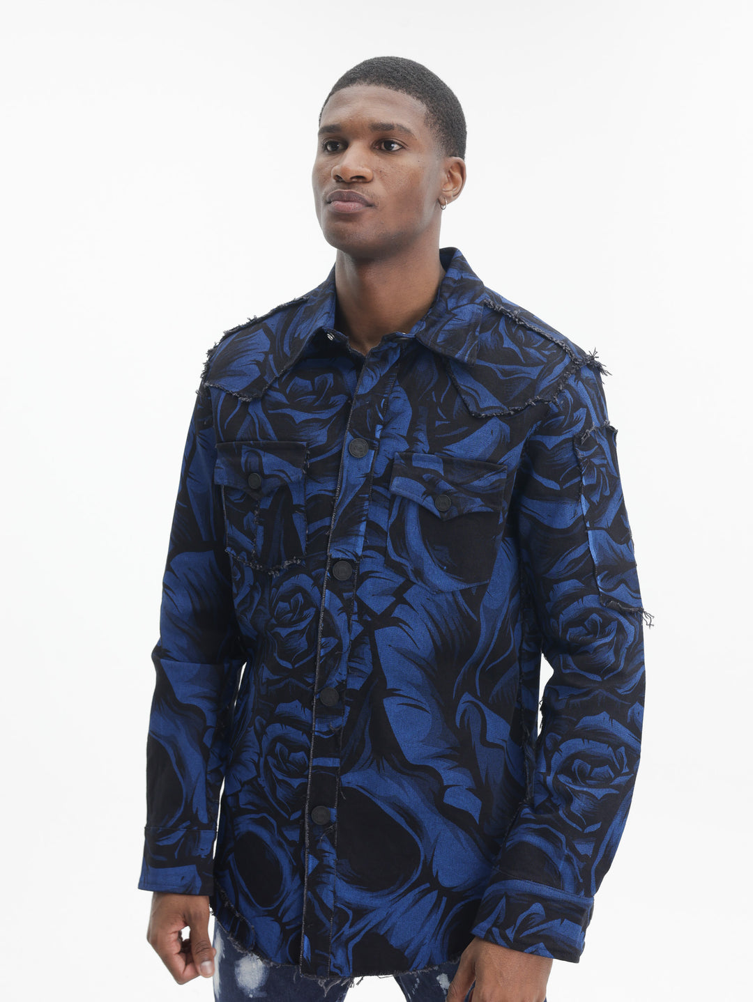 Massimo Sabbadin Shirt Allover Rose Print Blue