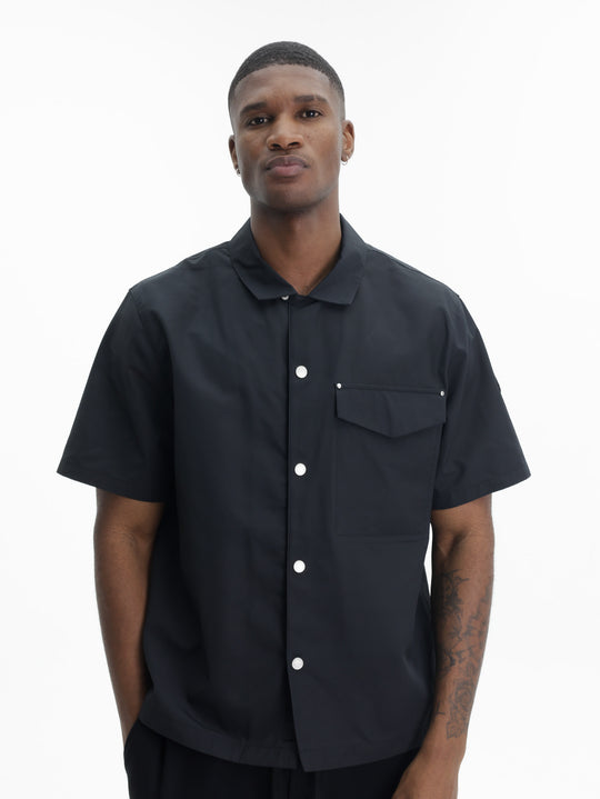 Moose Knuckles Shirt Wht Btn Collar Logo Black